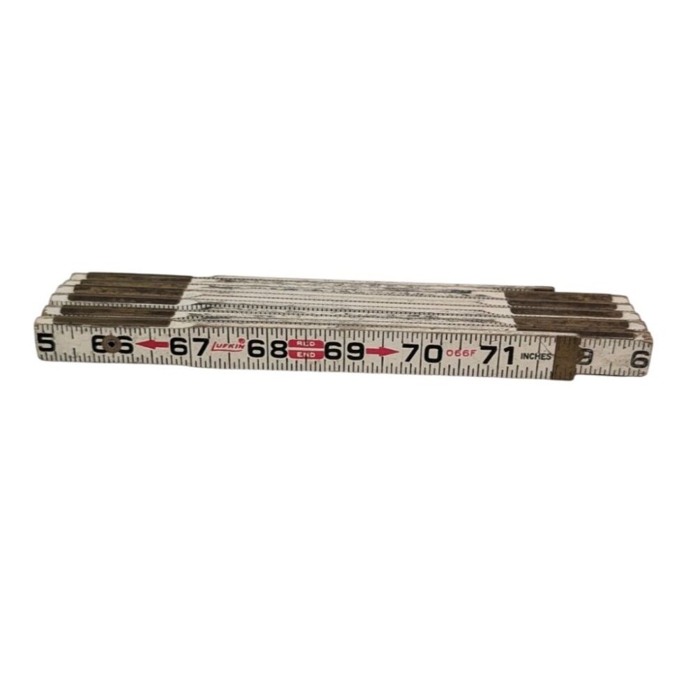 Lufkin Red End Extension Rule 72" Wood Brass Ruler‎ White Vintage